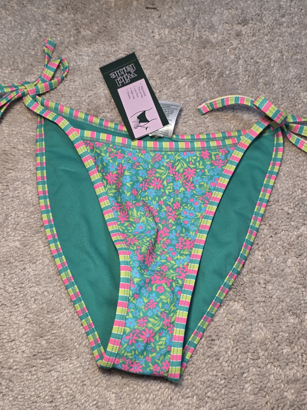 wild fable Teal Floral Tie-Side Bikini Bottoms‎ with Neon Stripe